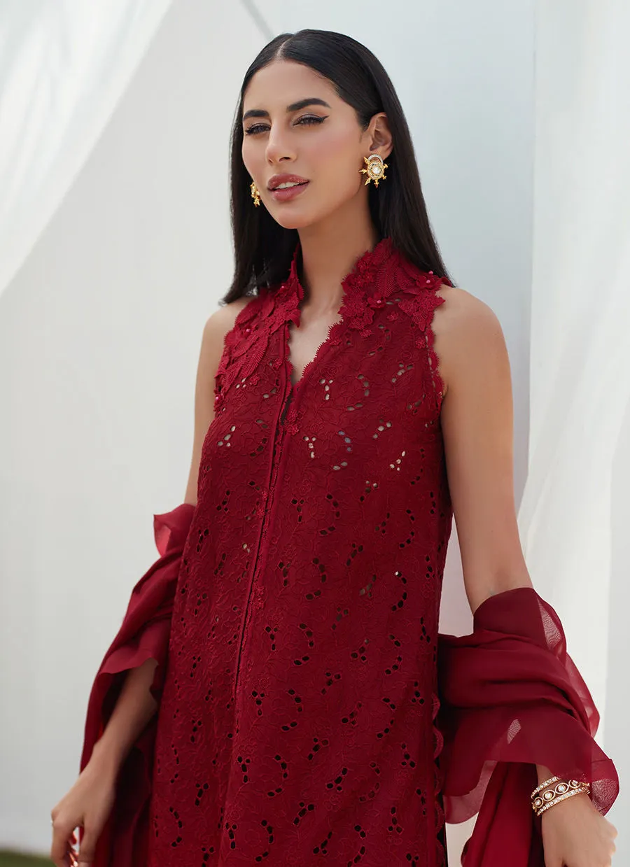 Luxe Pret '23 - Selah Scarlett Ombre Silk Cutwork Shirt And Dupatta