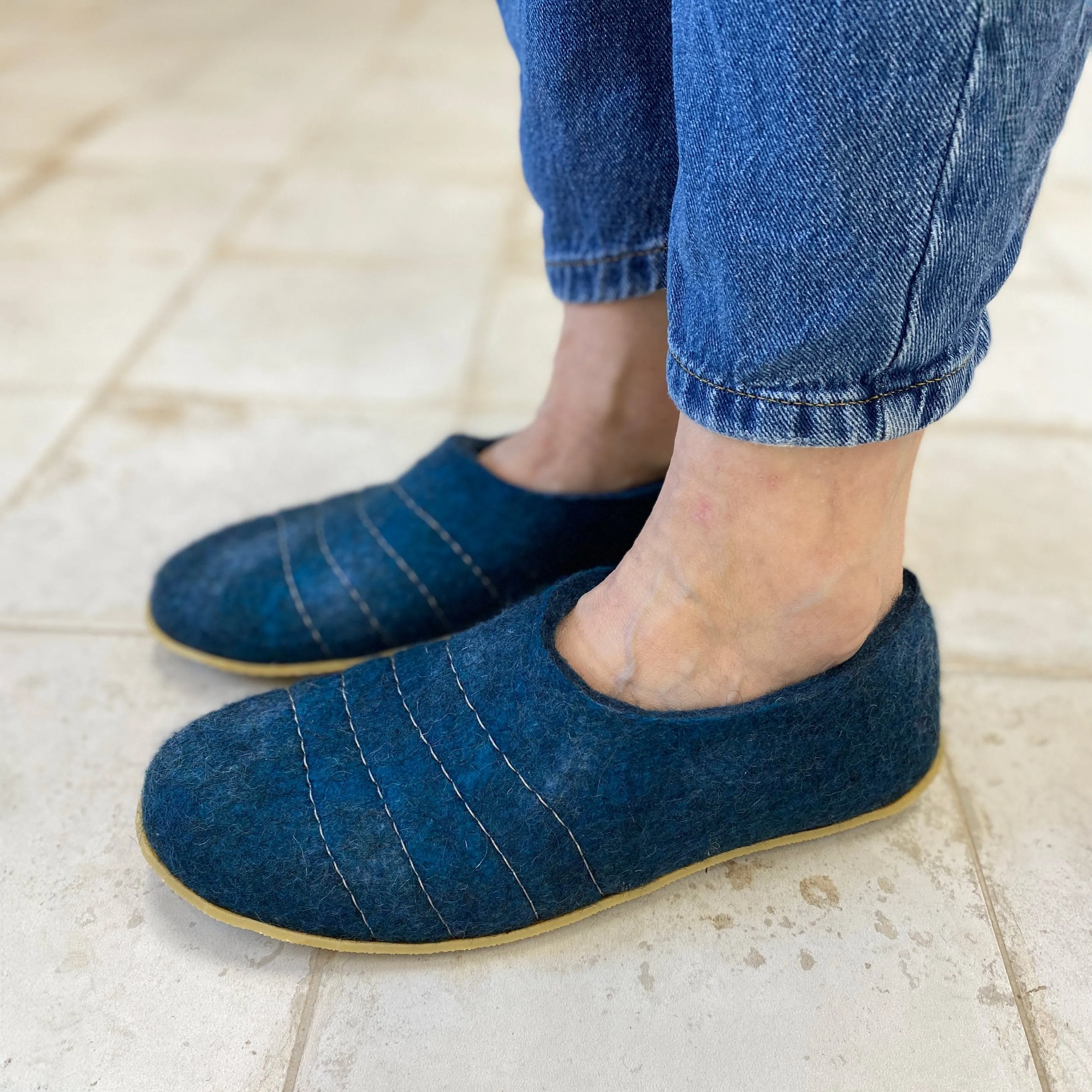 Men's Classic Wool Slippers - Turquoise Mix