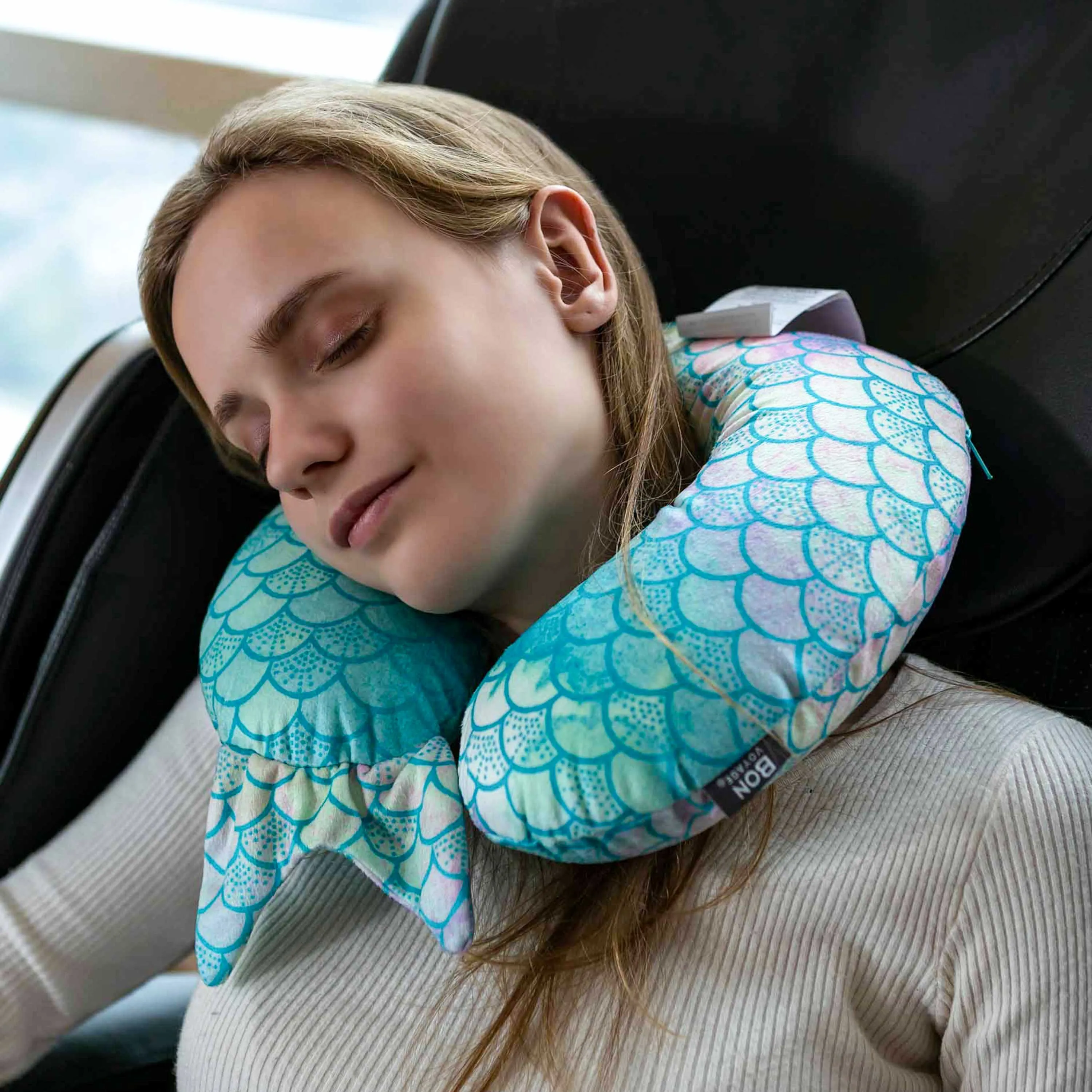 Mermaid Tail Memory Foam Travel Neck Pillow - Cyan