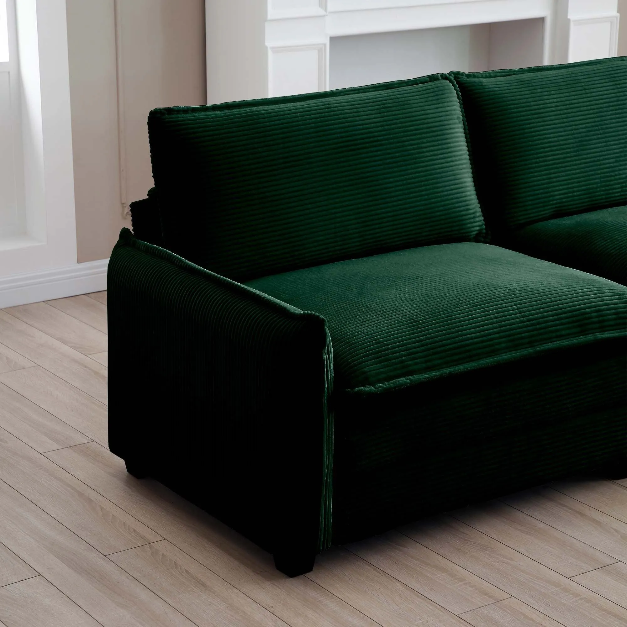 Mid-Century Modern Sofa Set of Two, One 3-Seater Sofa and One Single Seat Sofa with 2 Arm Pillows and 4 Throw Pillows,2 Pieces Sofa Set for Living Room,Green Corduroy Fabric