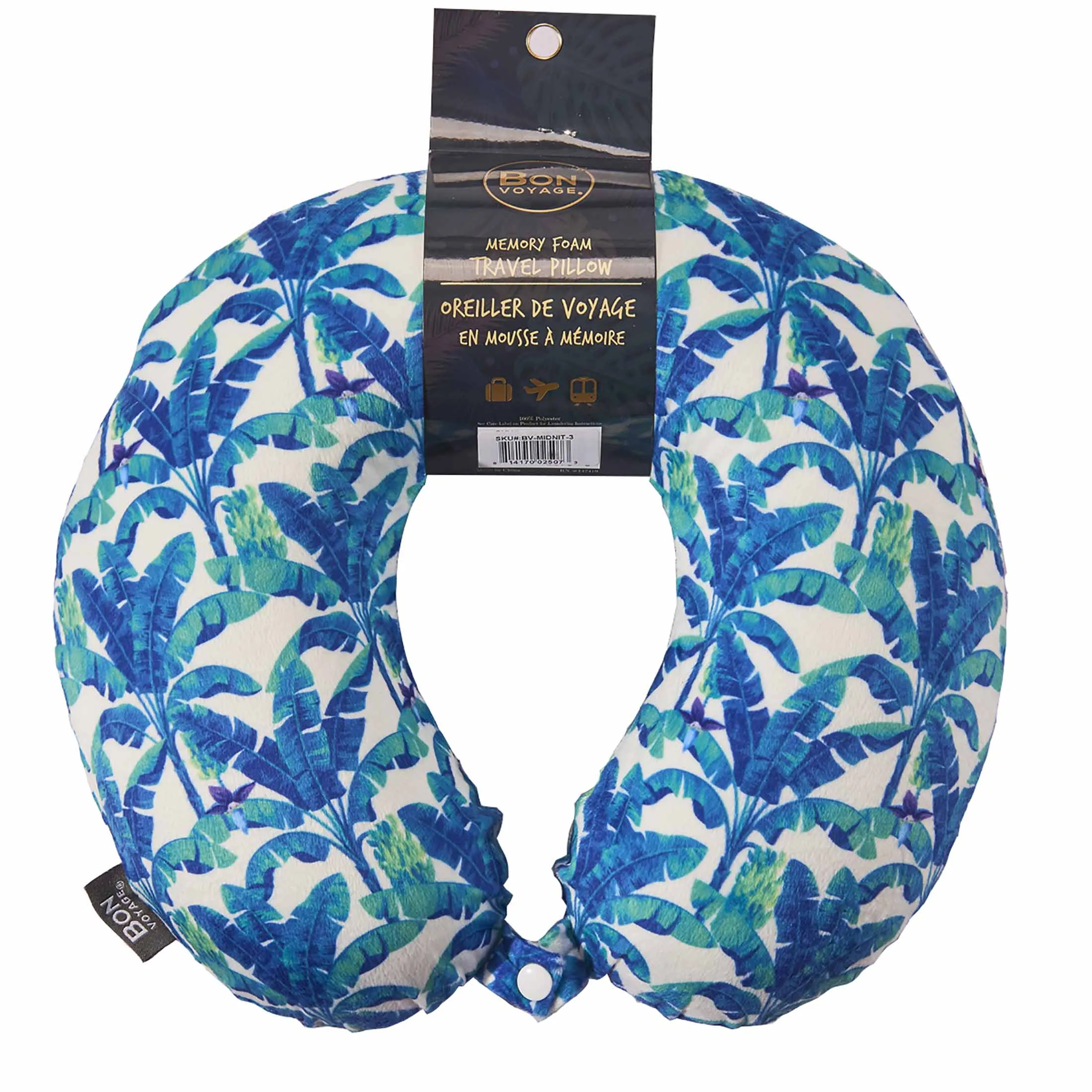 Midnight Jungle Memory Foam Travel Neck Pillow - Blue