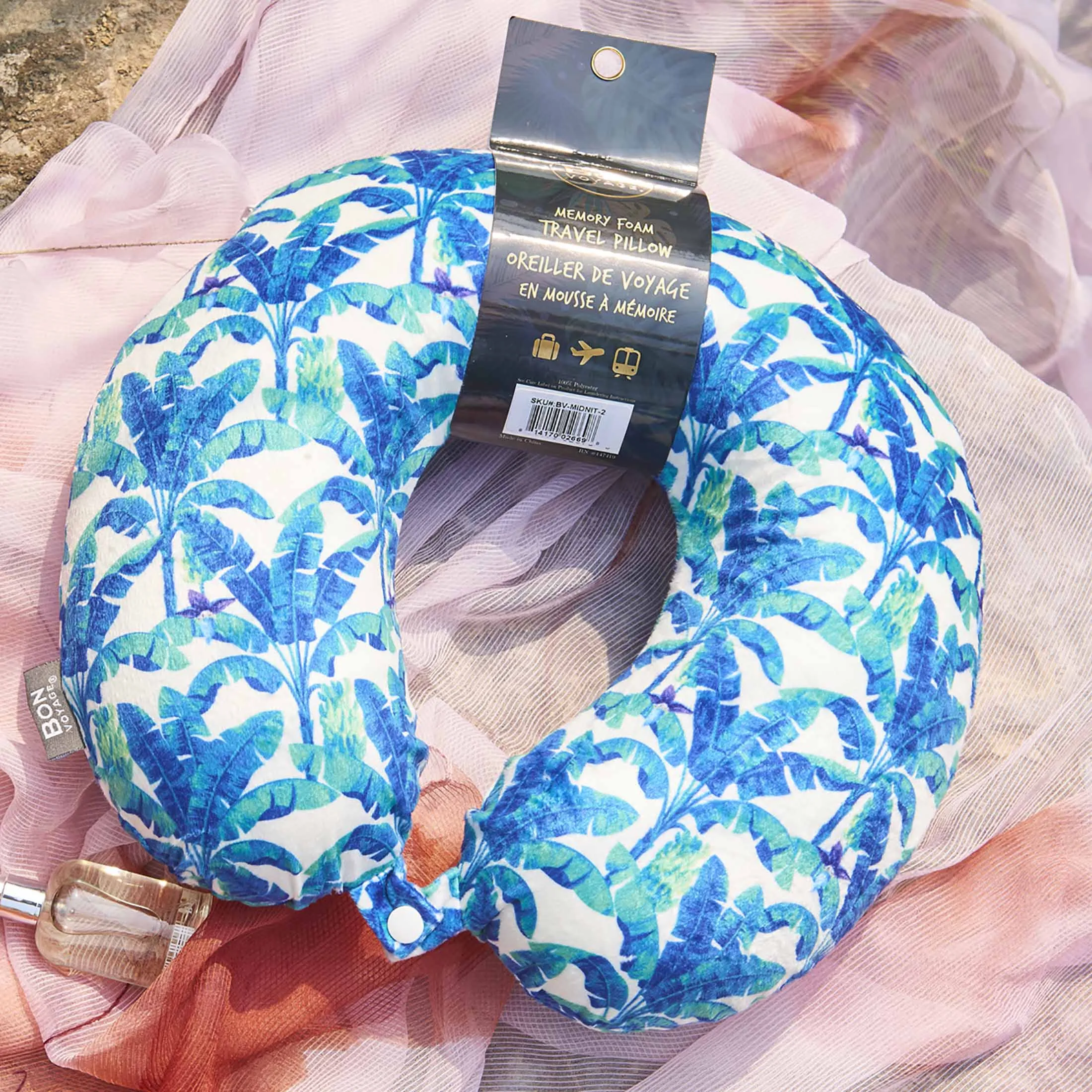 Midnight Jungle Memory Foam Travel Neck Pillow - Blue