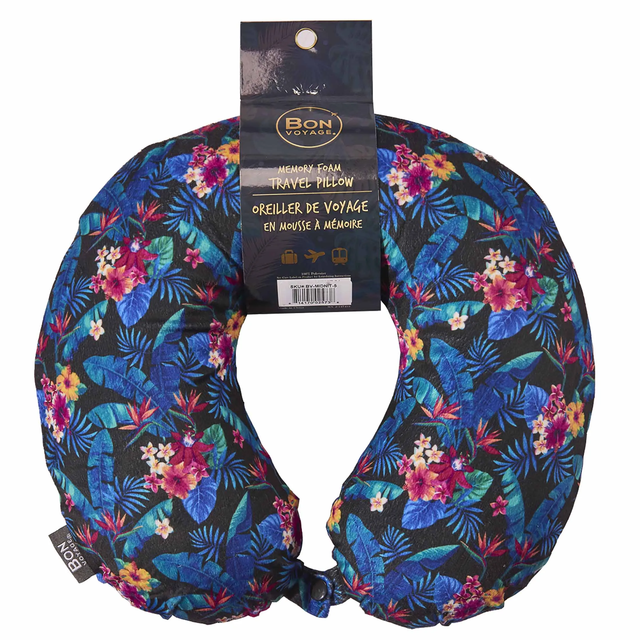 Midnight Jungle Memory Foam Travel Neck Pillow - Dark Blue