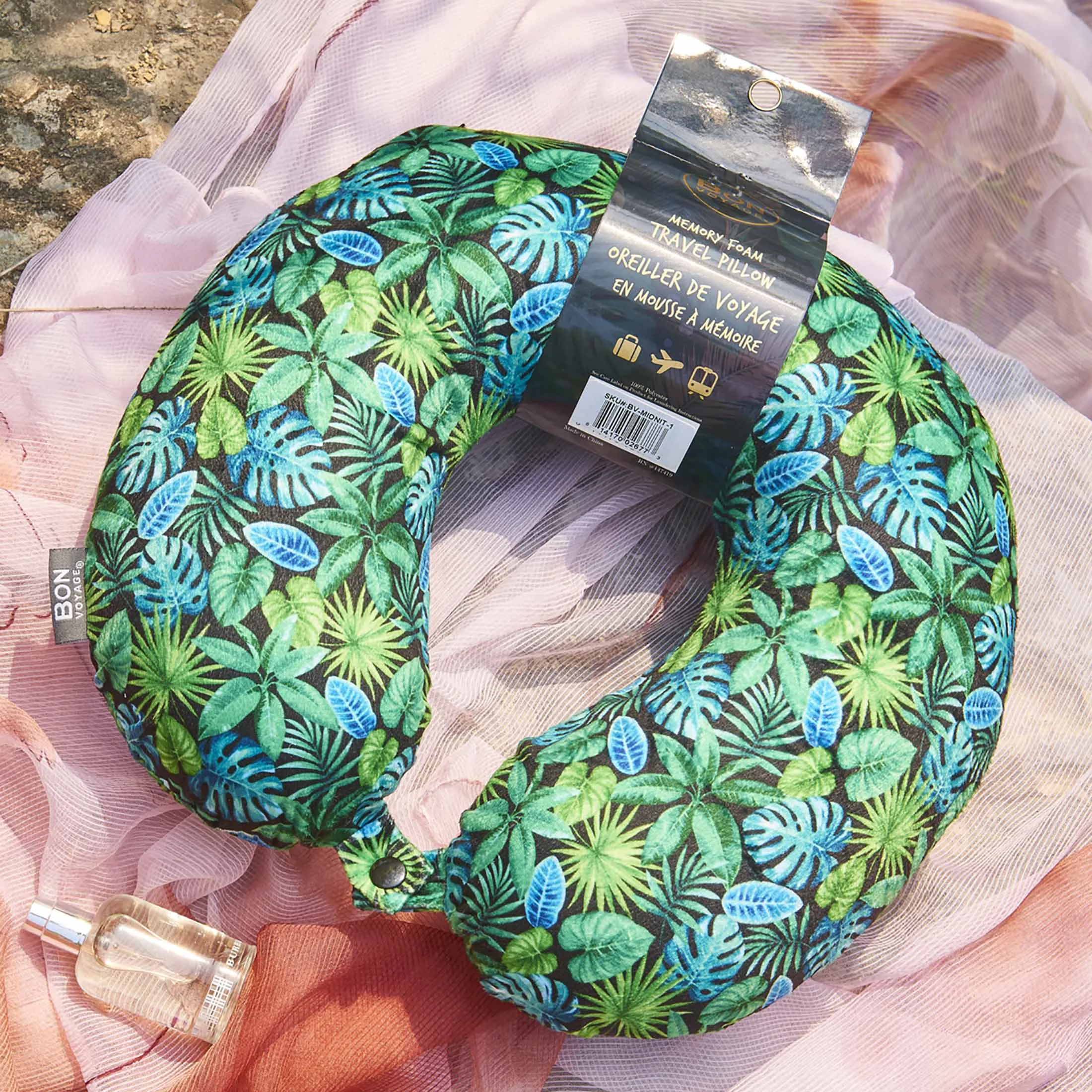 Midnight Jungle Memory Foam Travel Neck Pillow - Green