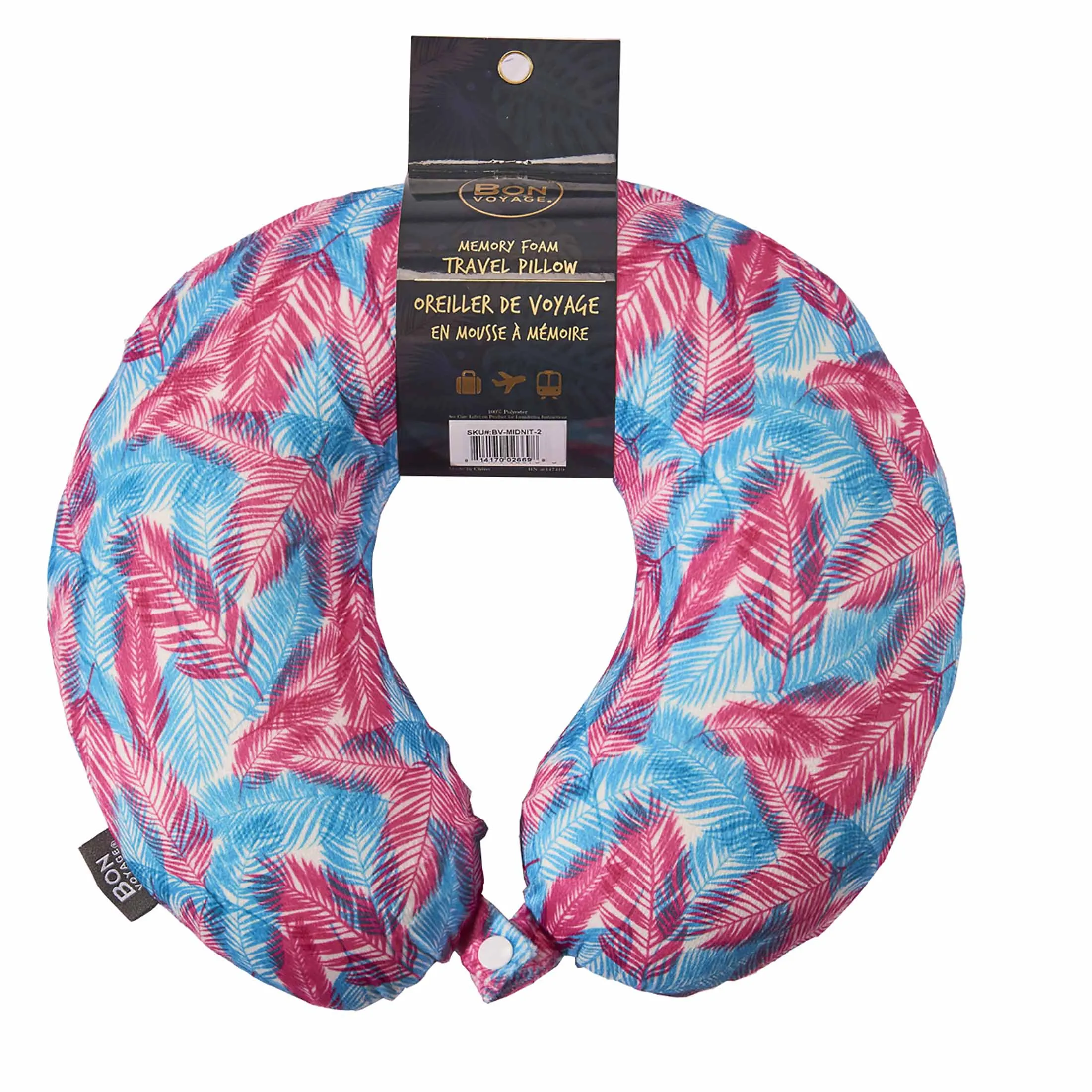 Midnight Jungle Memory Foam Travel Neck Pillow - Pink