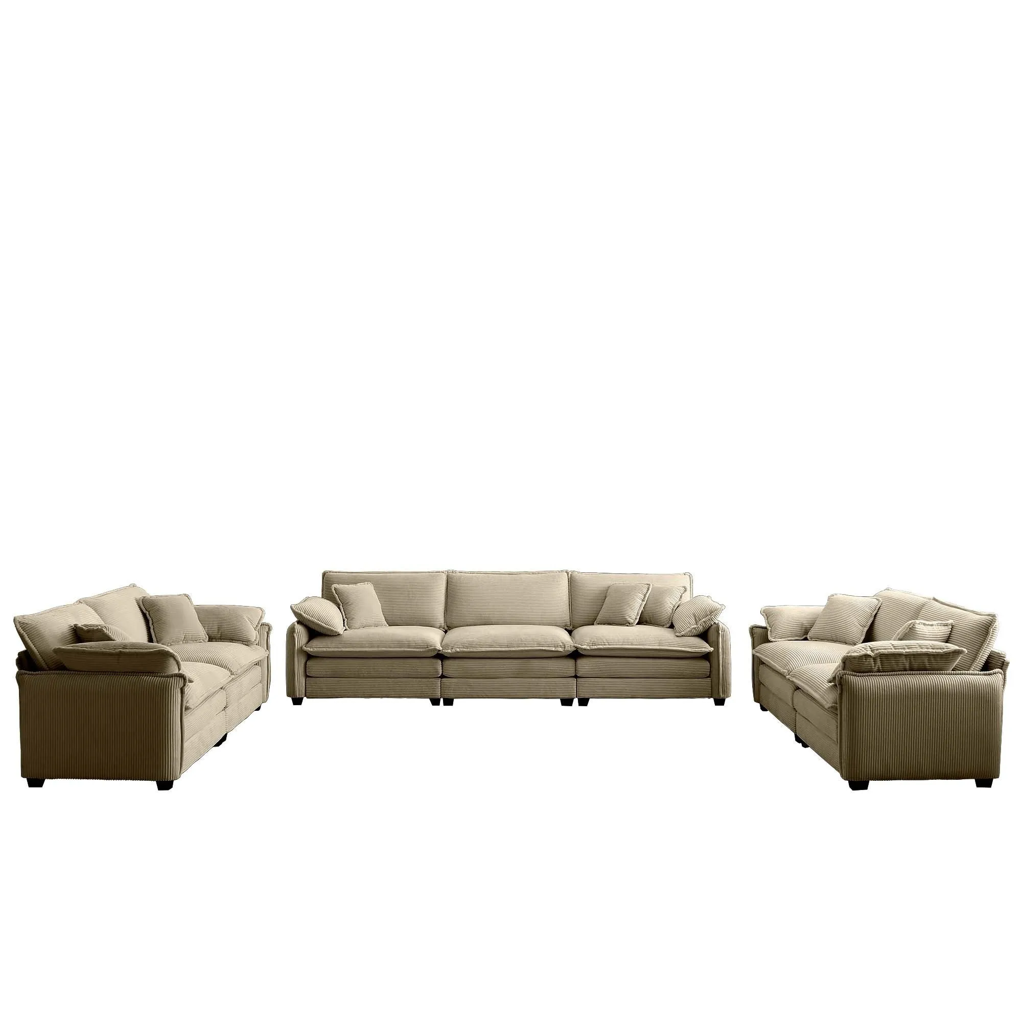 Modern Living Room Sofa 3 Pieces Set, Two 2-Seater Sofas and One 3-Seater Sofas, Upholstery Large Deep Seat Sofa with sofat Cushion and Pillowss,Tan Corduroy