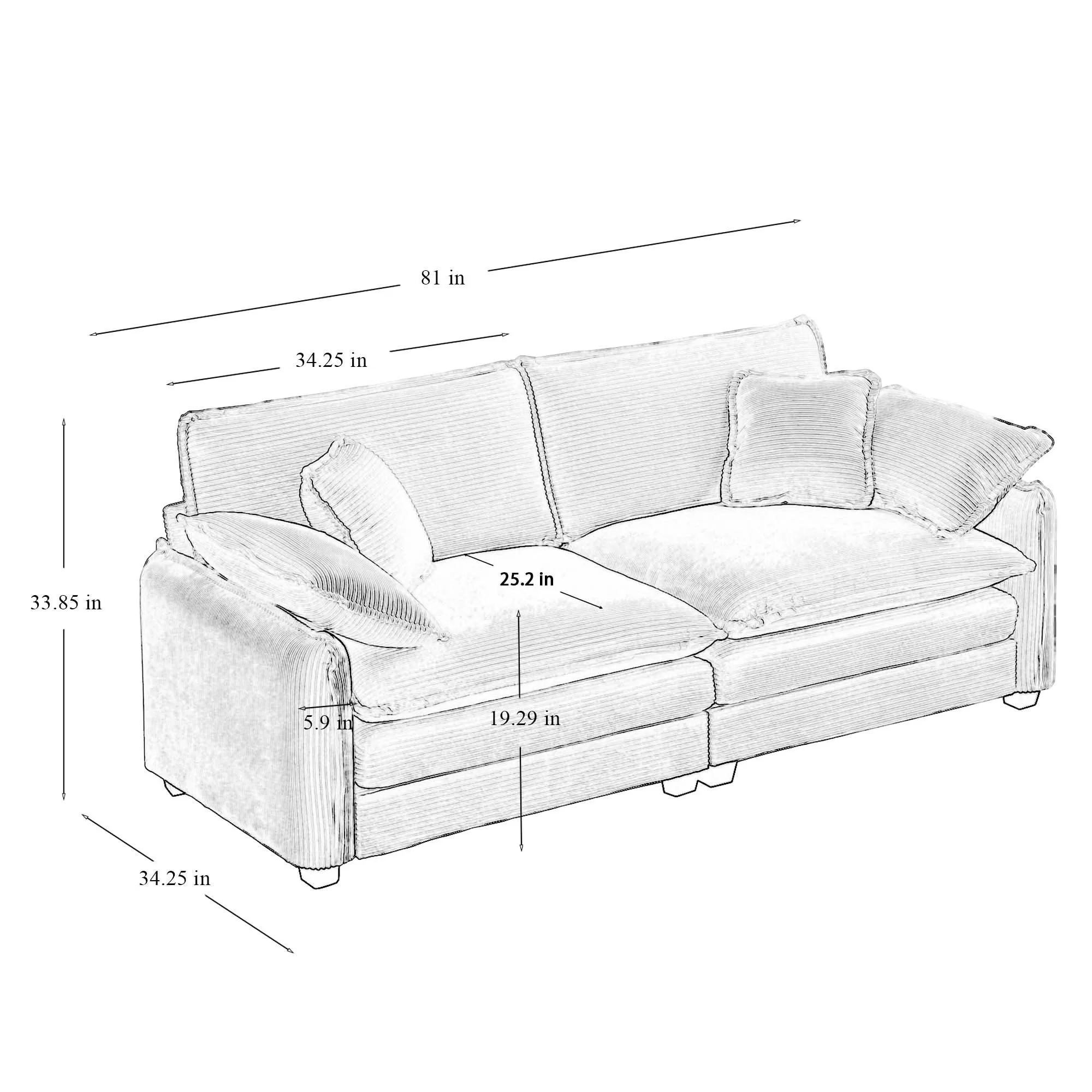 Modern Living Room Sofa Two Pieces Set, Suitable for Living room and Small Apartment , 2 Pieces Sofa Set Consists of a Single Seat Sofa and a 2-Seater Sofas, Beige Corduroy