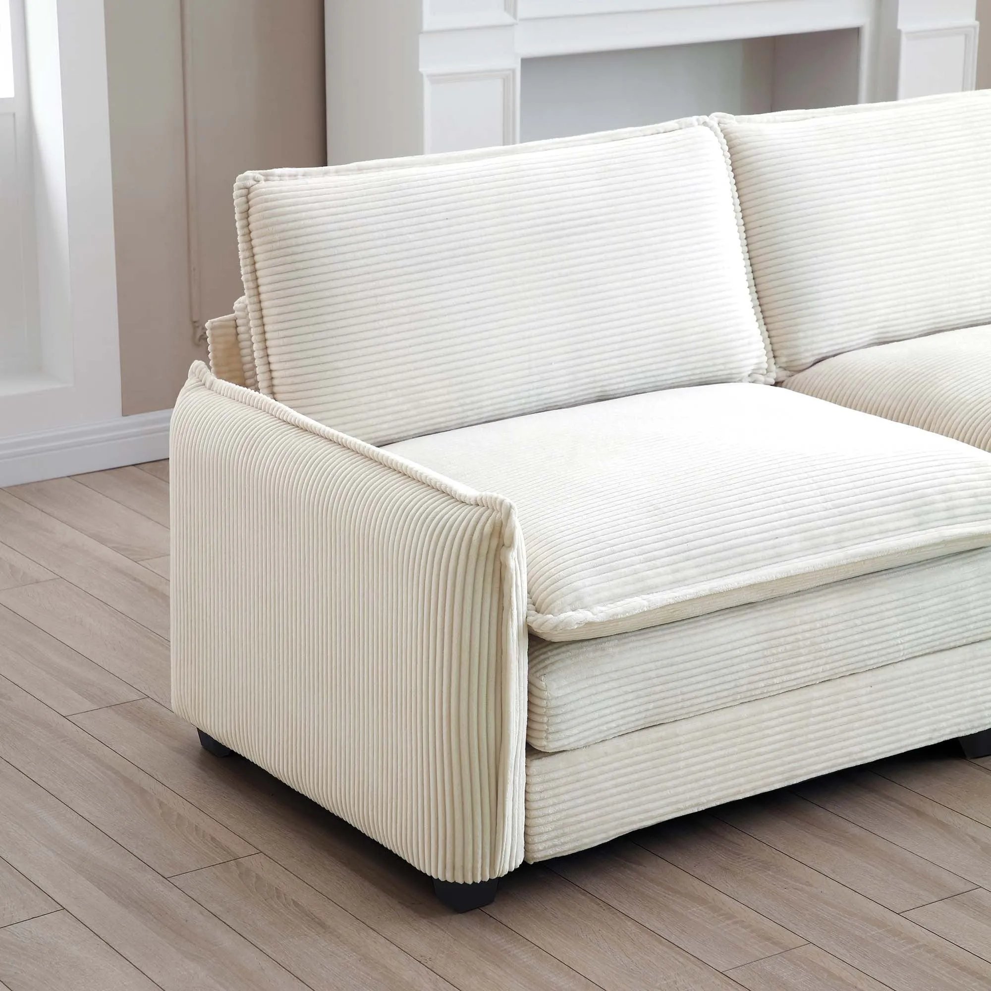 Modern Living Room Sofa Two Pieces Set, Suitable for Living room and Small Apartment , 2 Pieces Sofa Set Consists of a Single Seat Sofa and a 2-Seater Sofas, Beige Corduroy