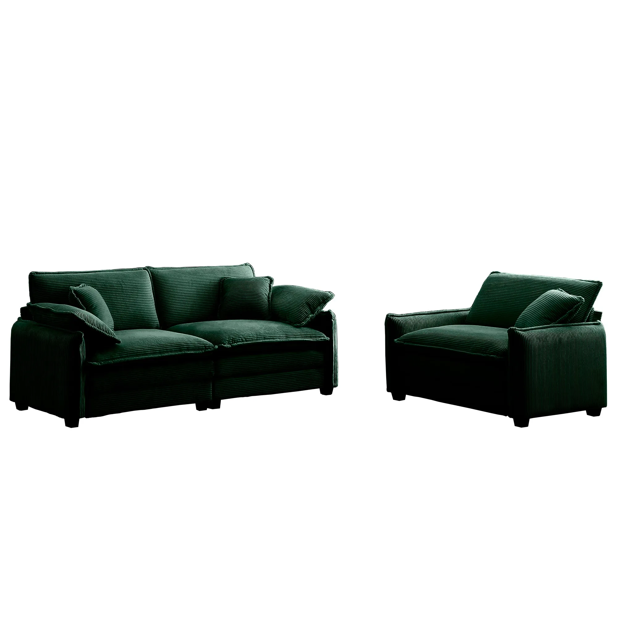 Modern Living Room Sofa Two Pieces Set, Suitable for Living room and Small Apartment , 2 Pieces Sofa Set Consists of a Single Seat Sofa and a 2-Seater Sofas,Green Corduroy