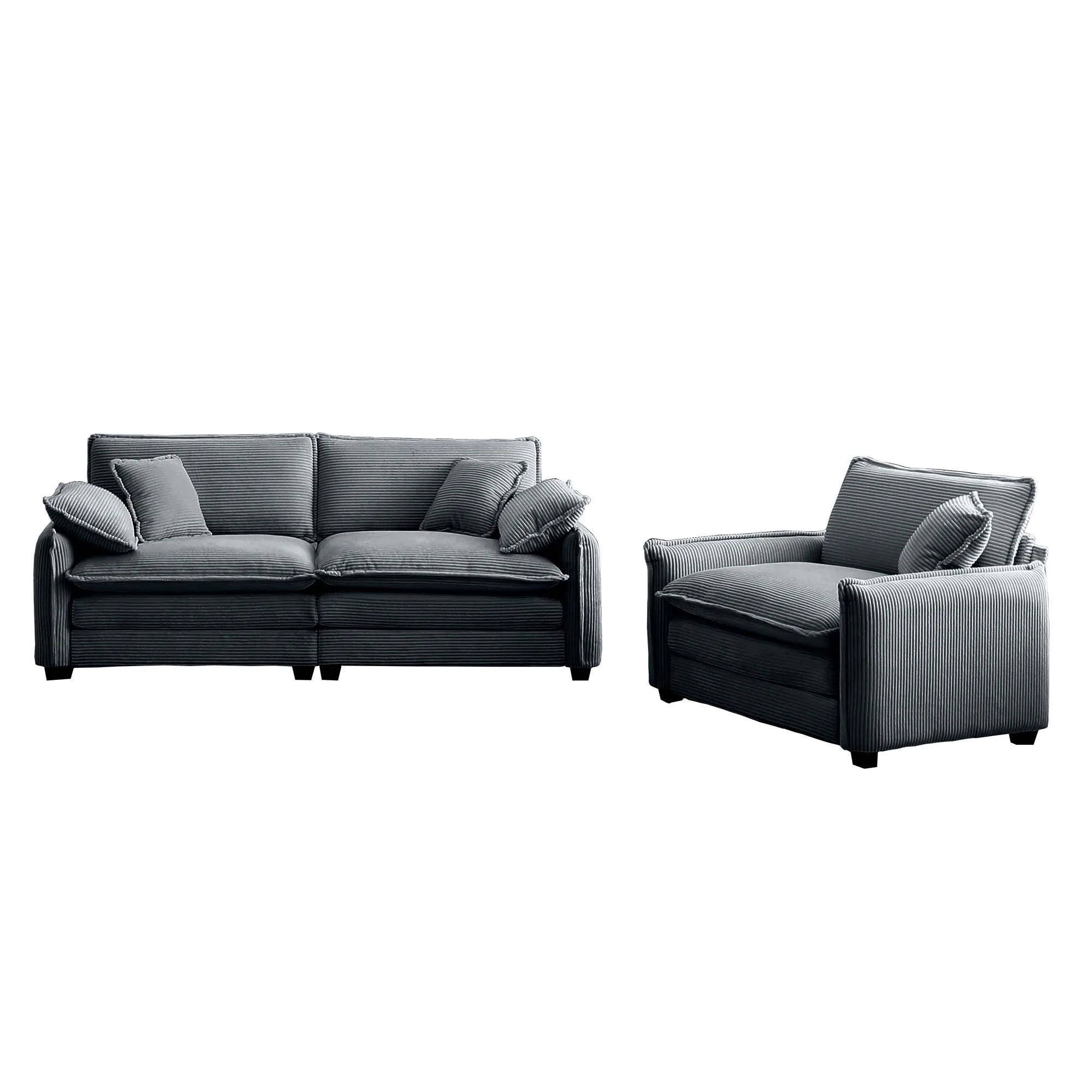 Modern Living Room Sofa Two Pieces Set, Suitable for Living room and Small Apartment , 2 Pieces Sofa Set Consists of a Single Seat Sofa and a 2-Seater Sofas,Grey Corduroy