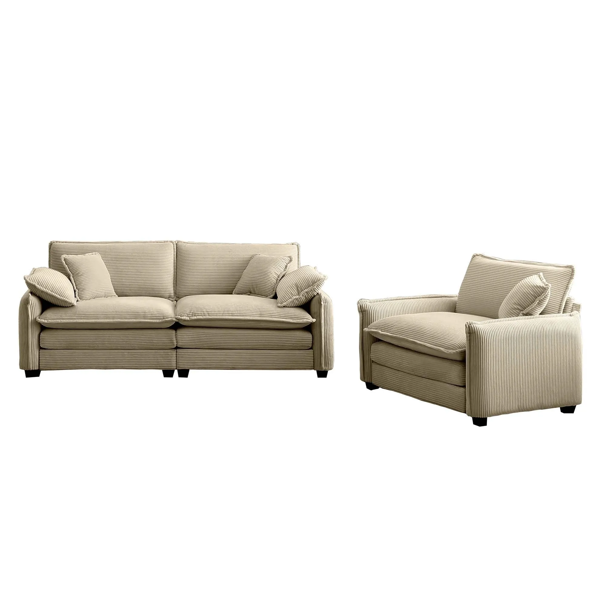 Modern Living Room Sofa Two Pieces Set, Suitable for Living room and Small Apartment , 2 Pieces Sofa Set Consists of a Single Seat Sofa and a 2-Seater Sofas,Tan Corduroy