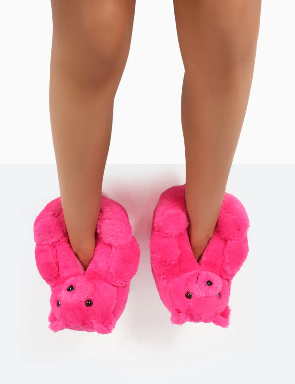 Moxy Pink Fluffy Faux Fur Bear Shaped Slippers