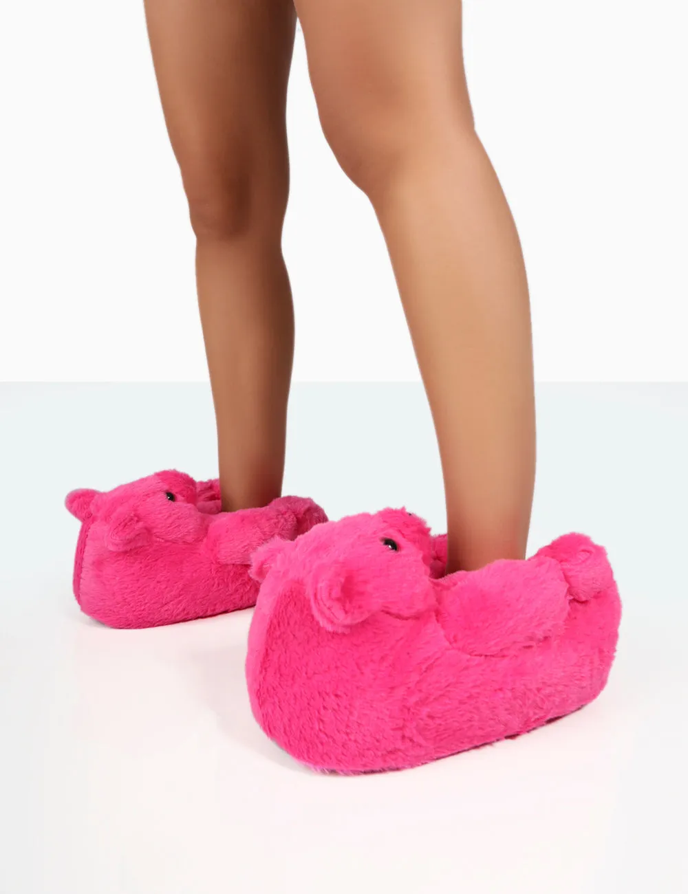 Moxy Pink Fluffy Faux Fur Bear Shaped Slippers