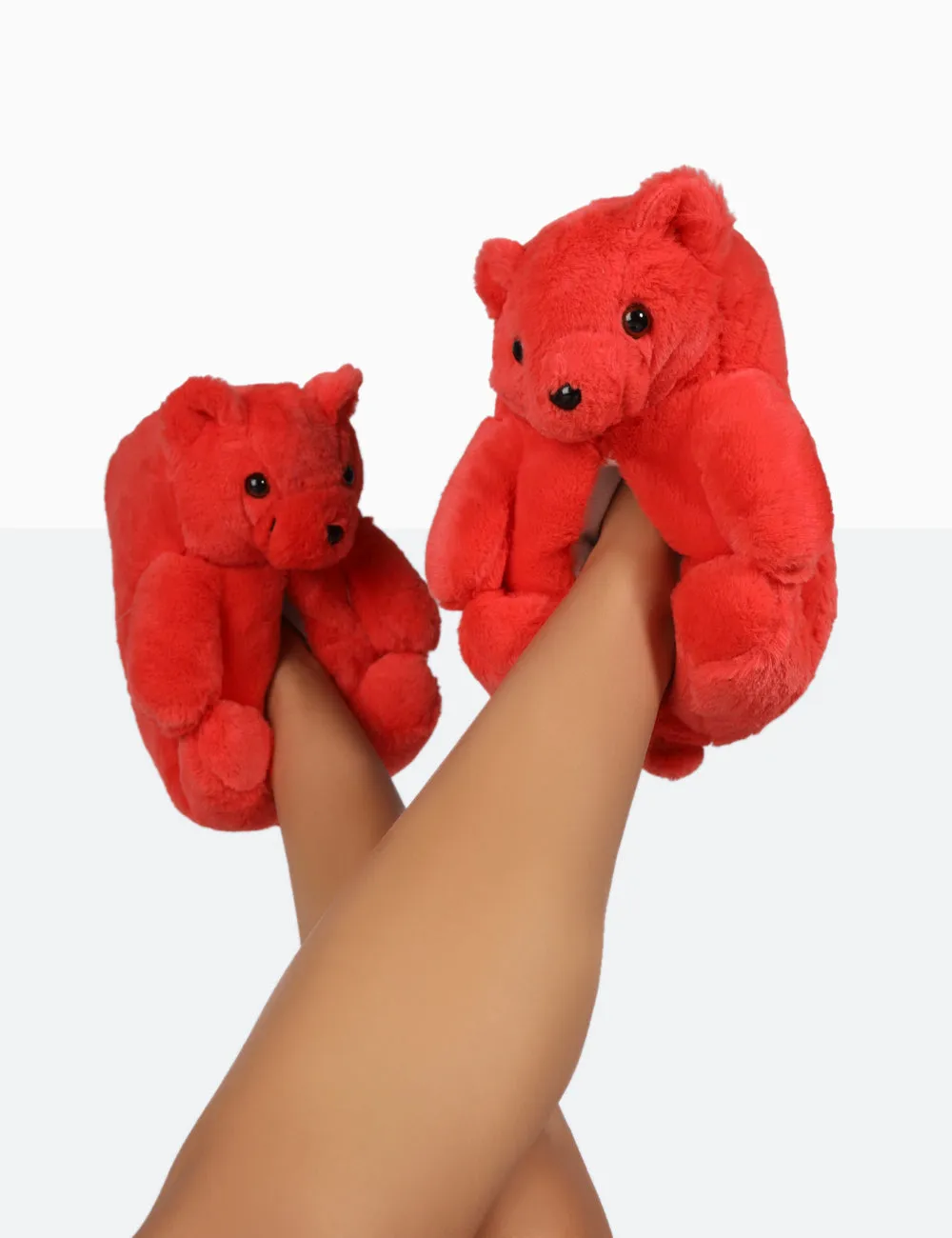 Moxy Red Fluffy Faux Fur Bear Shaped Slippers