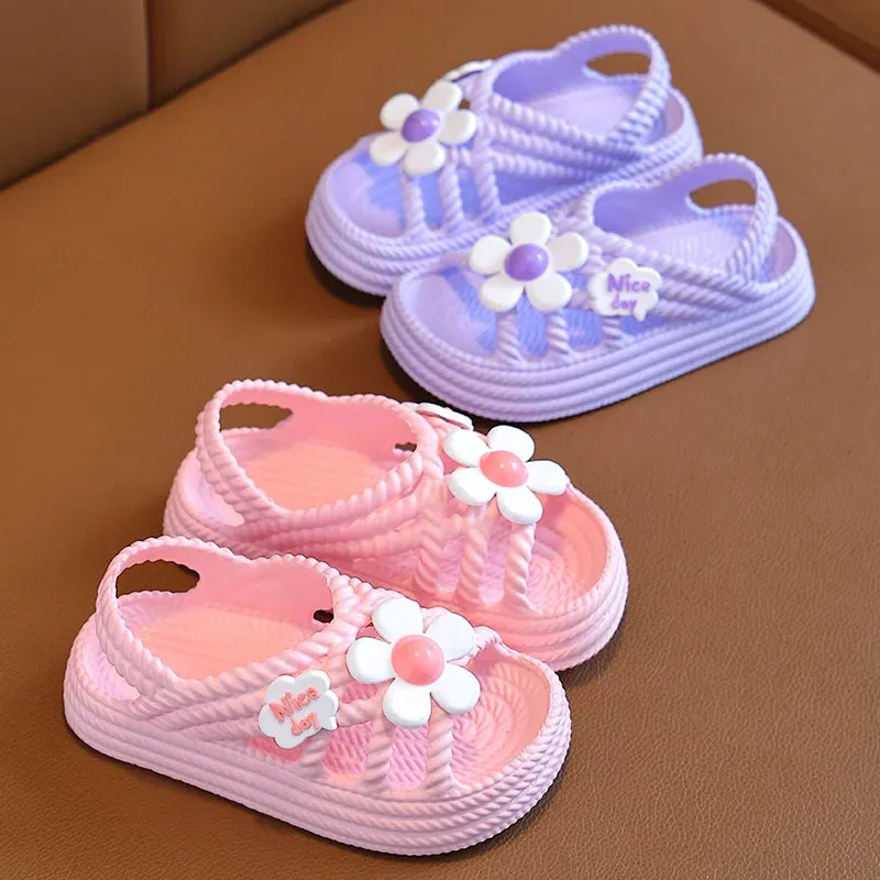 New Summer Aged 2-8 Children Slippers Flower Pattern Lithe Comfort Sandal For Girls Non-slip Seabeach Flip Flops Home Kids Shoes