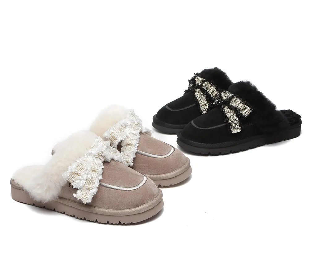 Premium Sheepskin Bow Slipper Women Barbra