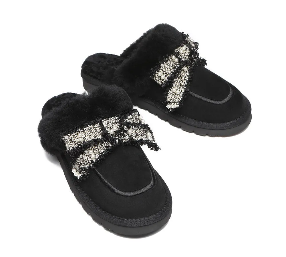 Premium Sheepskin Bow Slipper Women Barbra