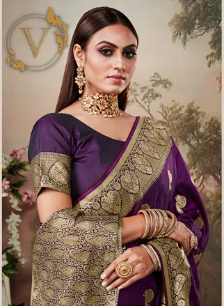 Purple Banarasi Jacquard Saree