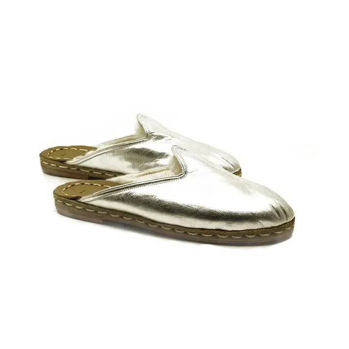 Sheepskin Furry Shine Silver Men's Slippers