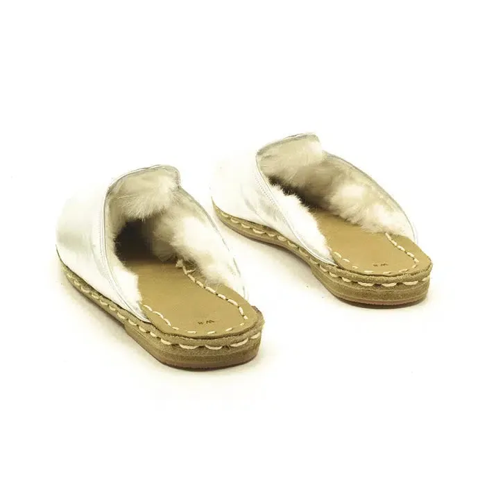 Sheepskin Furry Shine Silver Men's Slippers