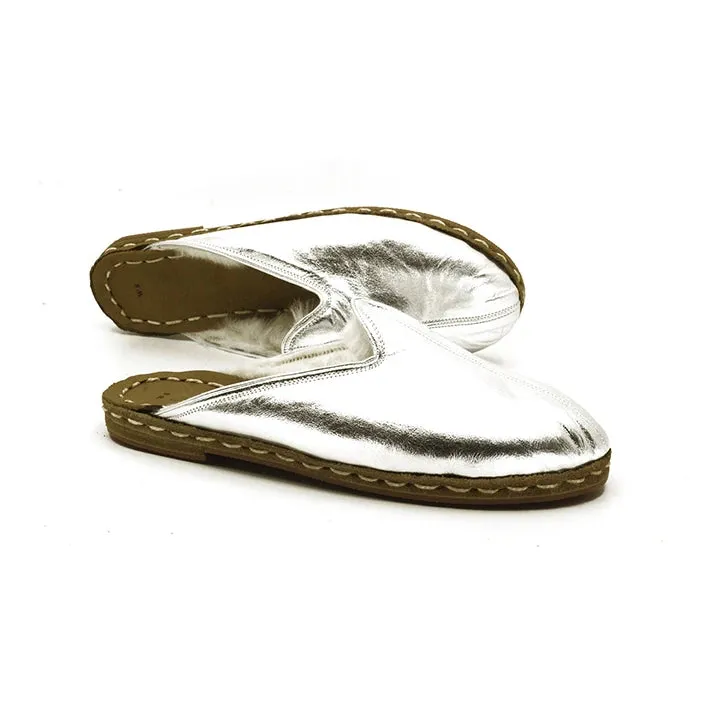 Sheepskin Furry Shine Silver Men's Slippers