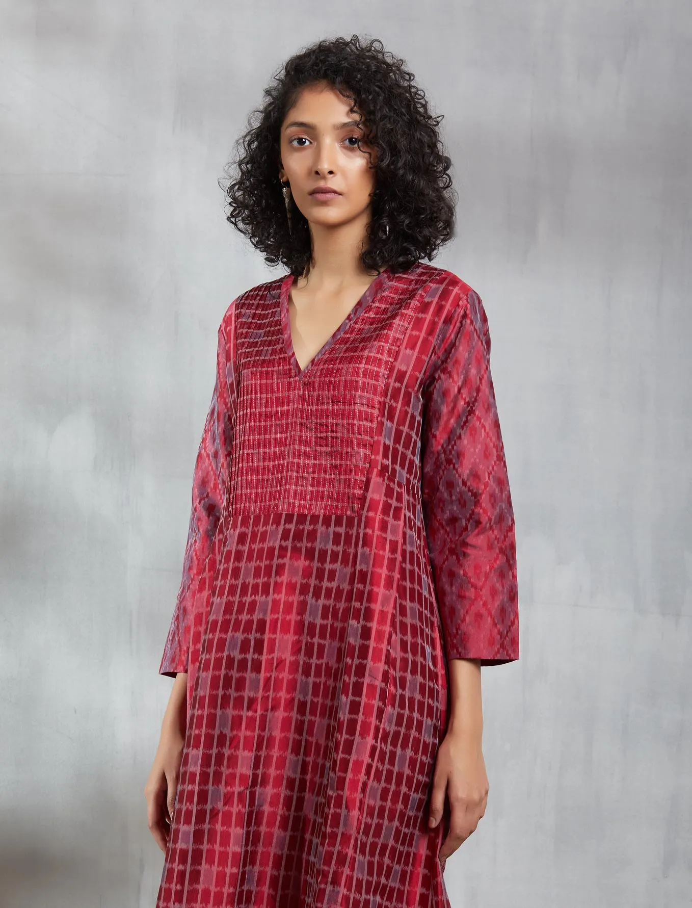 Surkh Checkerboard Silk Ikat Kurta