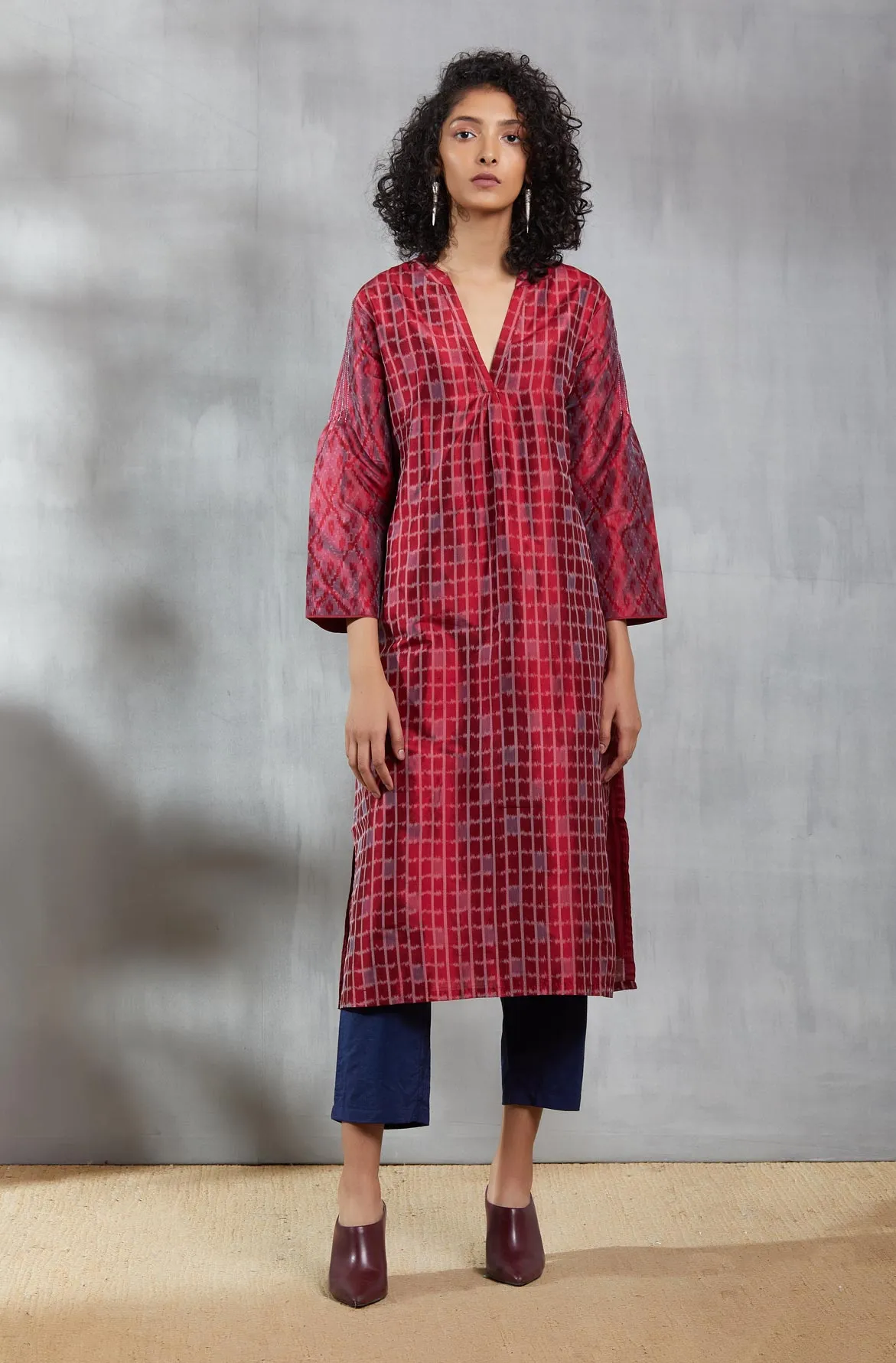 Tahira Checkerboard Silk Ikat Kurta