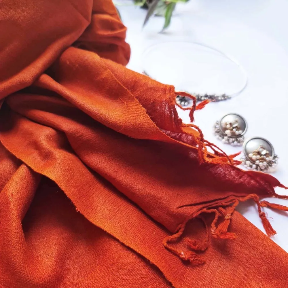 Tangerine Orange Handwoven Eri Silk Scarf