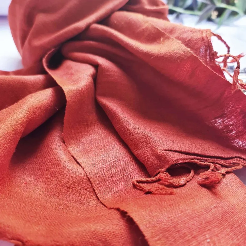 Tangerine Orange Handwoven Eri Silk Scarf