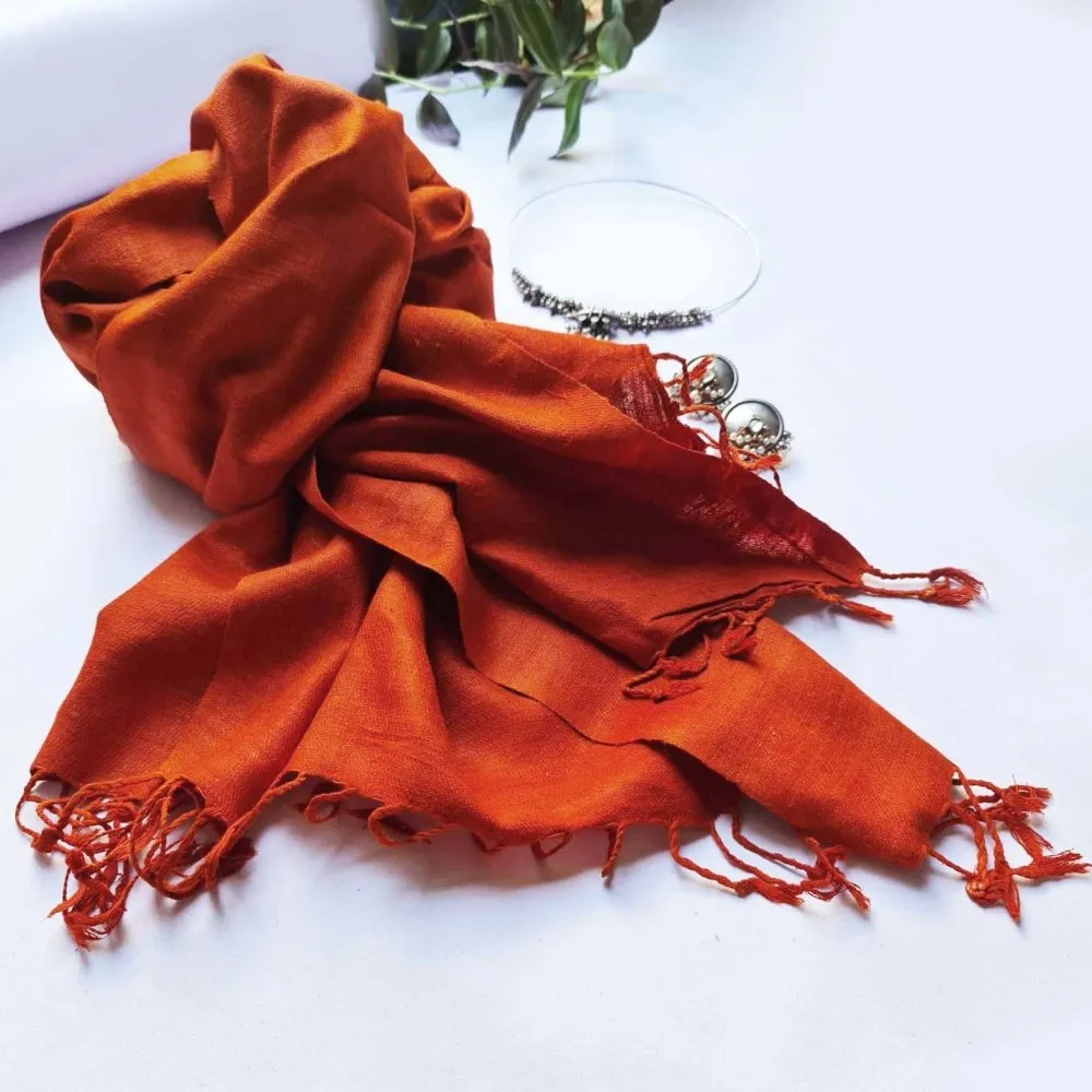 Tangerine Orange Handwoven Eri Silk Scarf