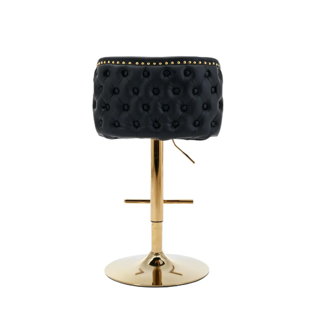 Two Faux Leather Golden Base Swivel Bar Stools- Black