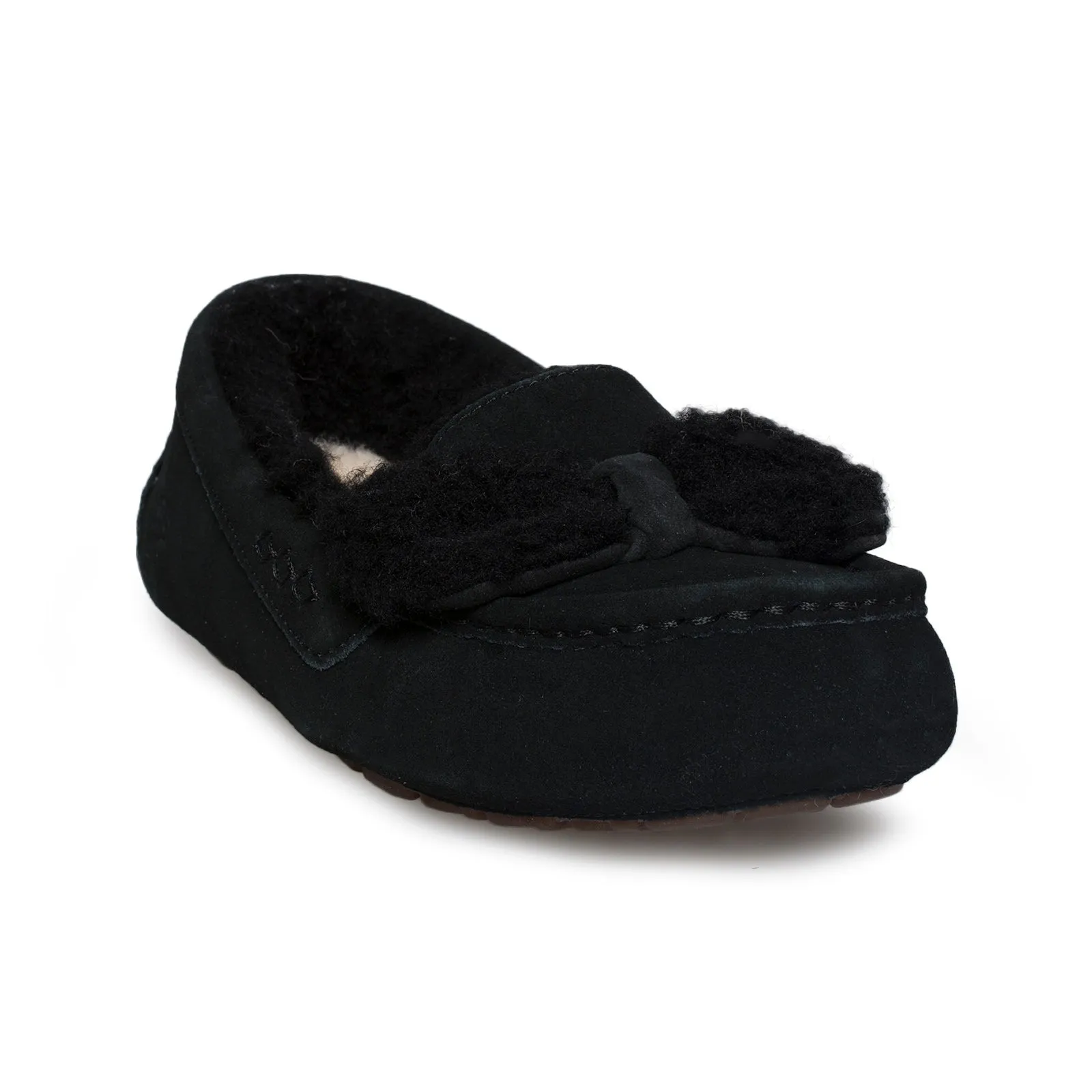 UGG Ansley Fur Bow Black Slippers