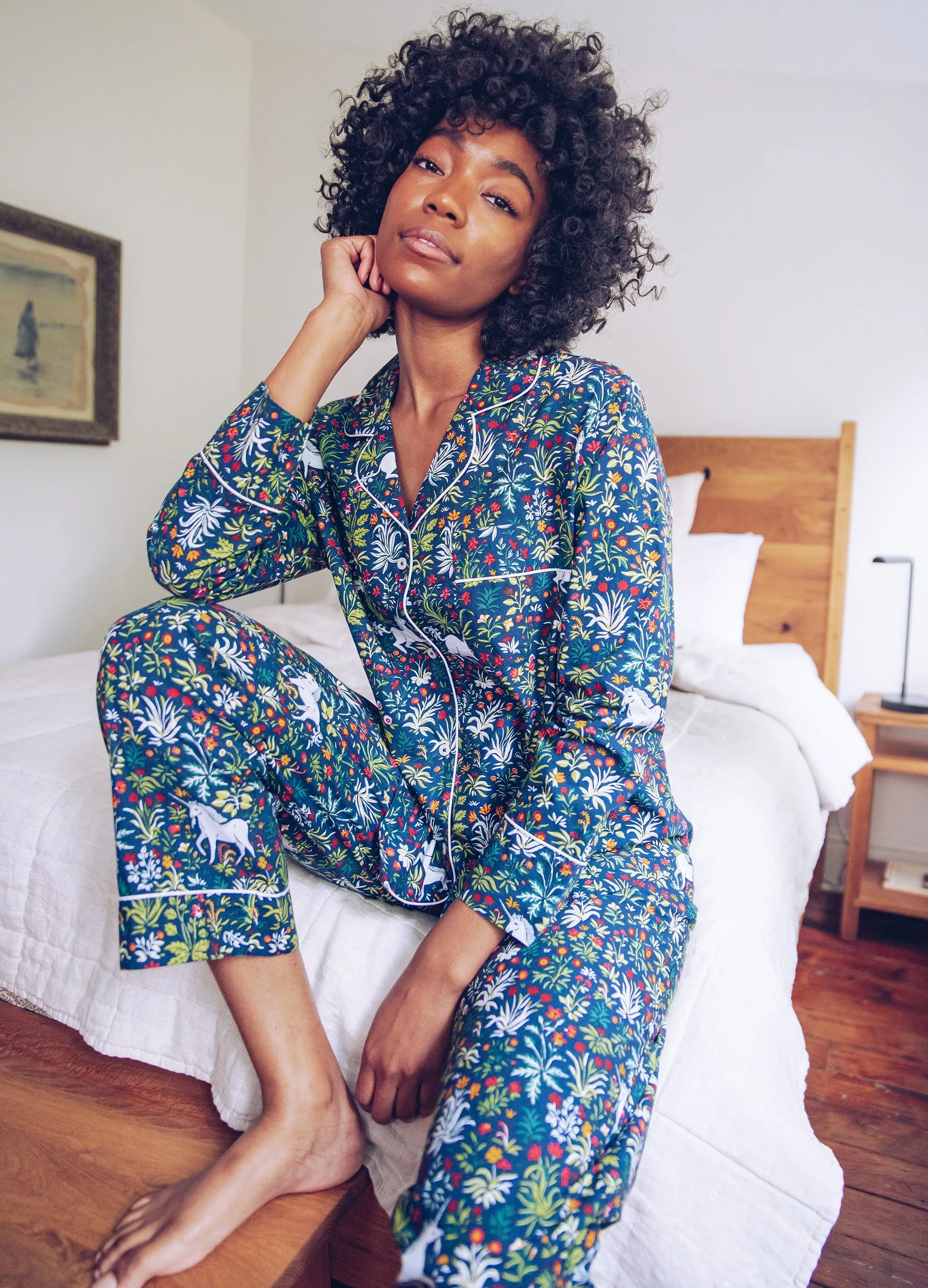 Unicorn's Garden - Petite Long PJ Set - Indigo