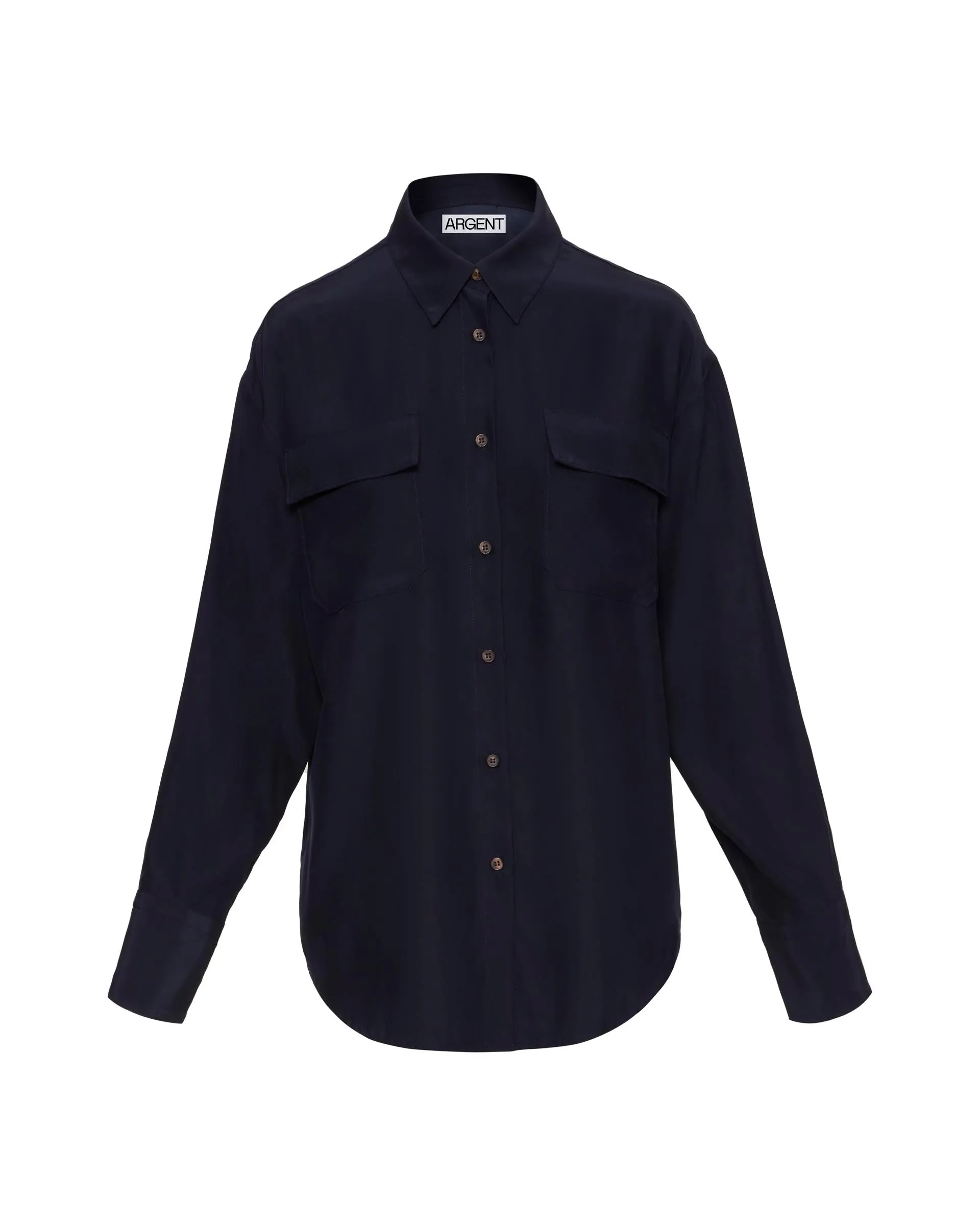 Utility Shirt in Matte-side Silk Charmeuse | Navy