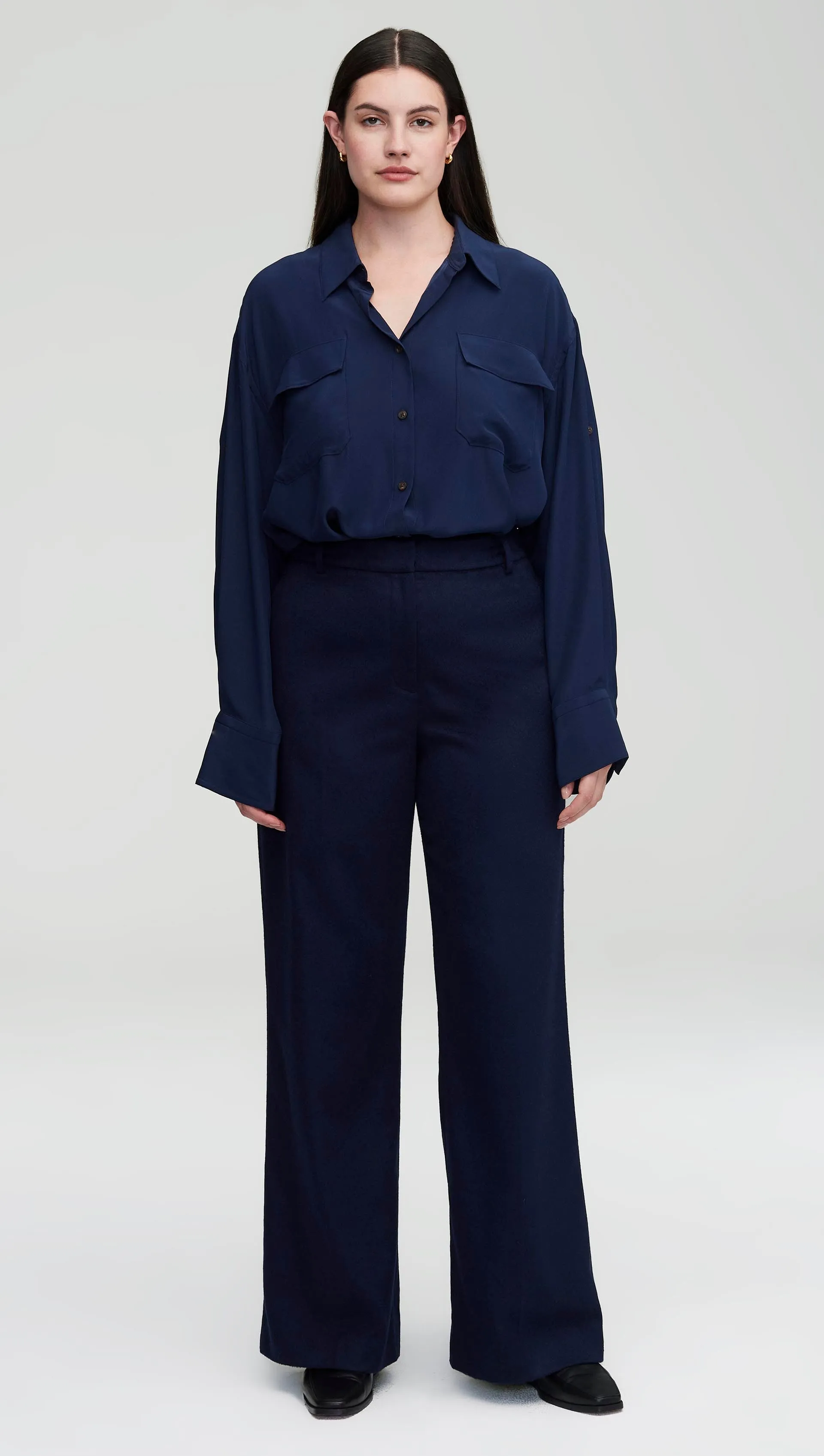 Utility Shirt in Matte-side Silk Charmeuse | Navy