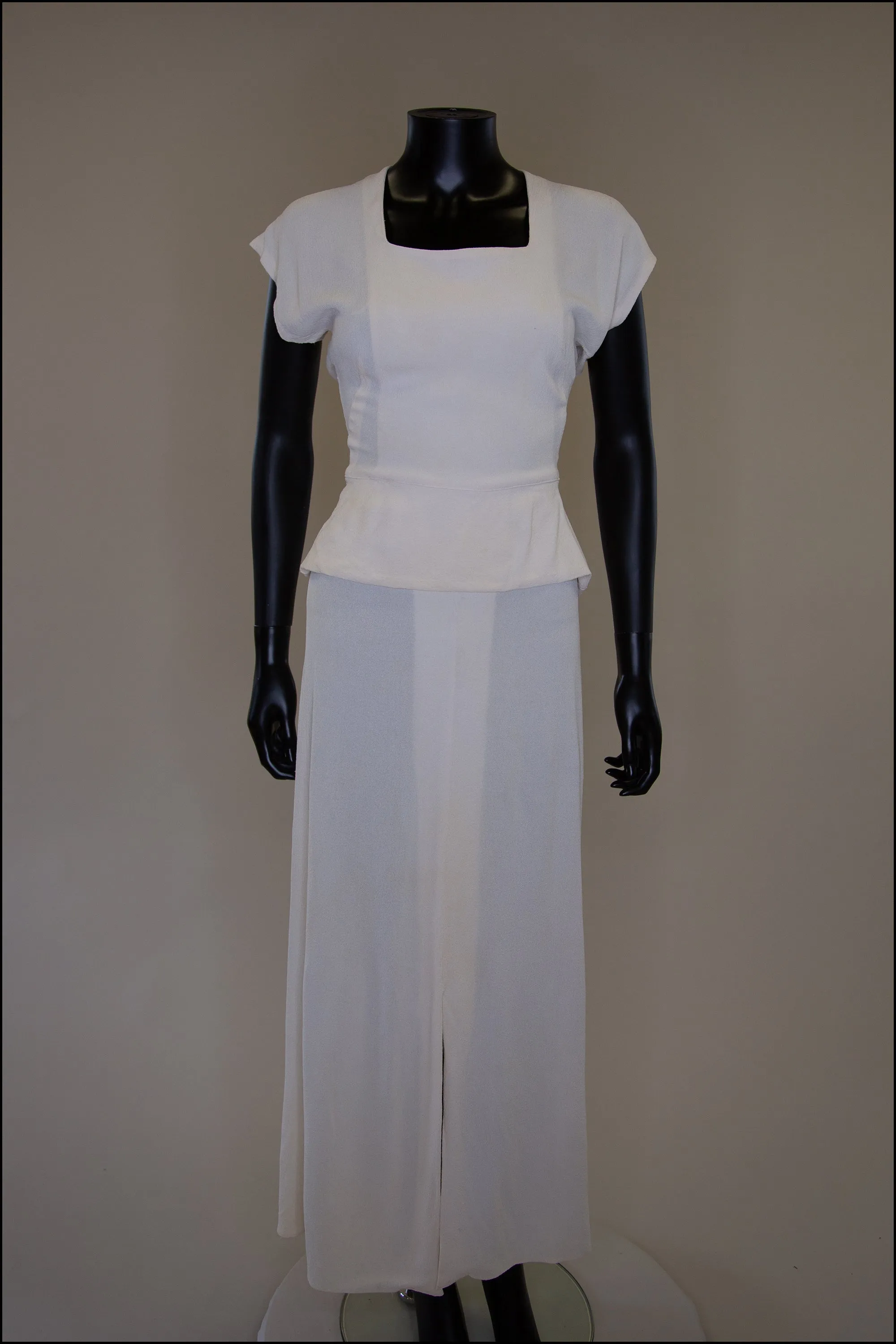 Vintage 1940s Cream Crepe Maxi Dress