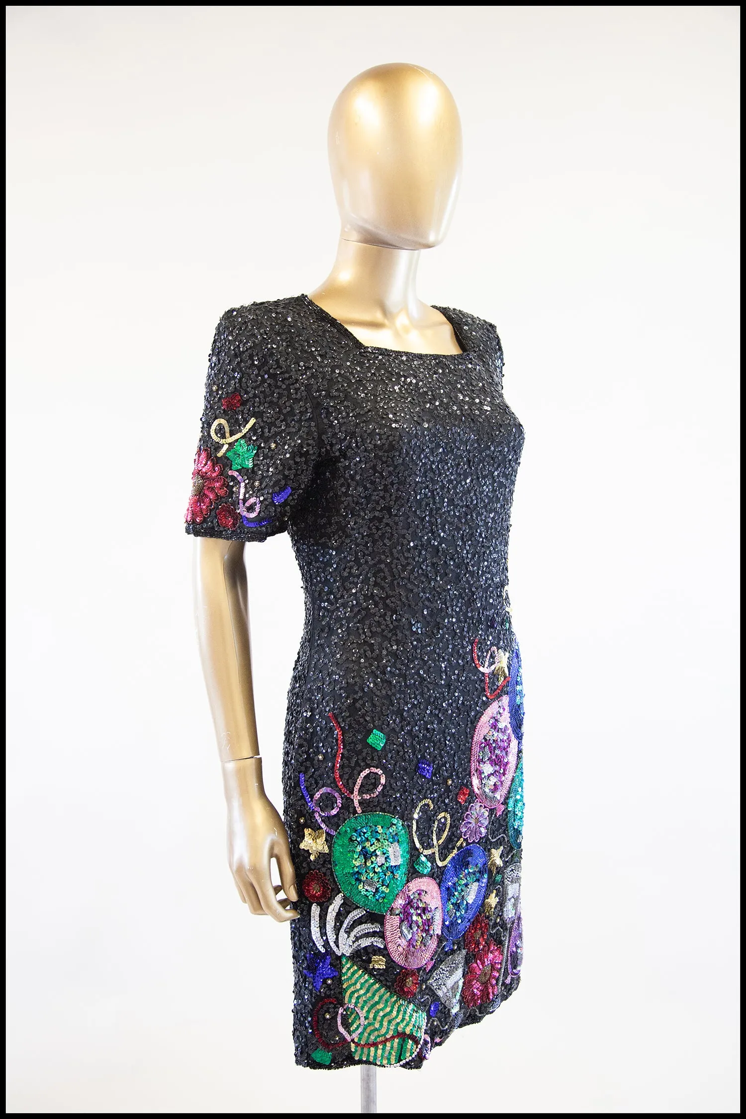 Vintage 1980s Sequin Novelty Party Dress