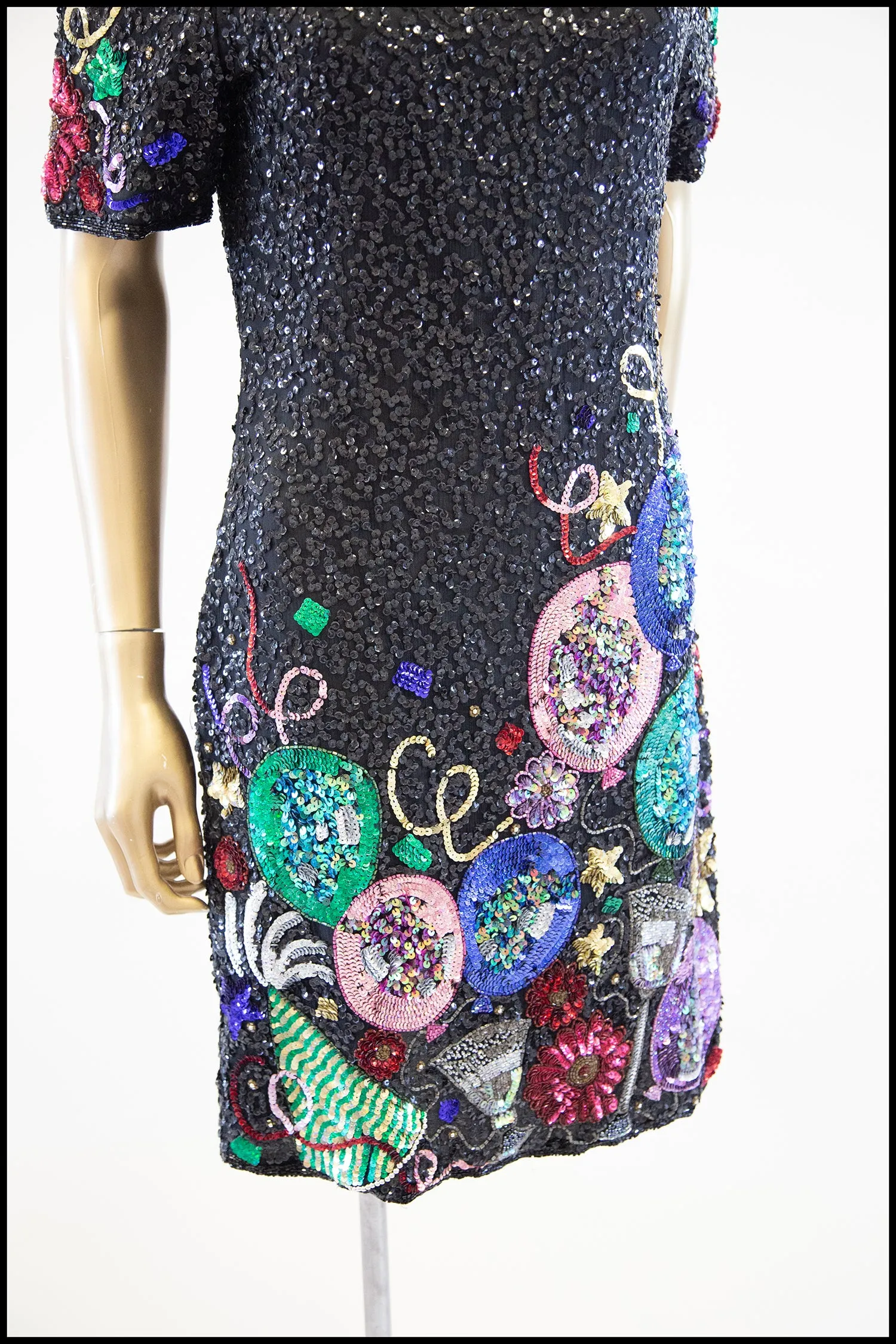 Vintage 1980s Sequin Novelty Party Dress