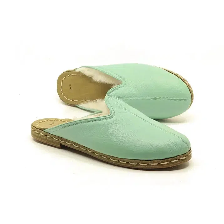 Winter Sheepskin Slippers Turquoise Women's