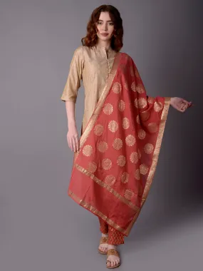 Women Beige Ornamental Printed Kurta Trouser Dupatta