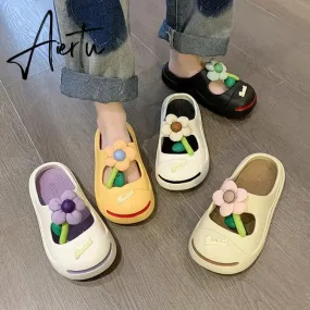 Women Candy Color Flower New Slippers Summer Thick Sole Outdoor Cute Hollow Breathable Fashion Leisure Shoes Women Slippers