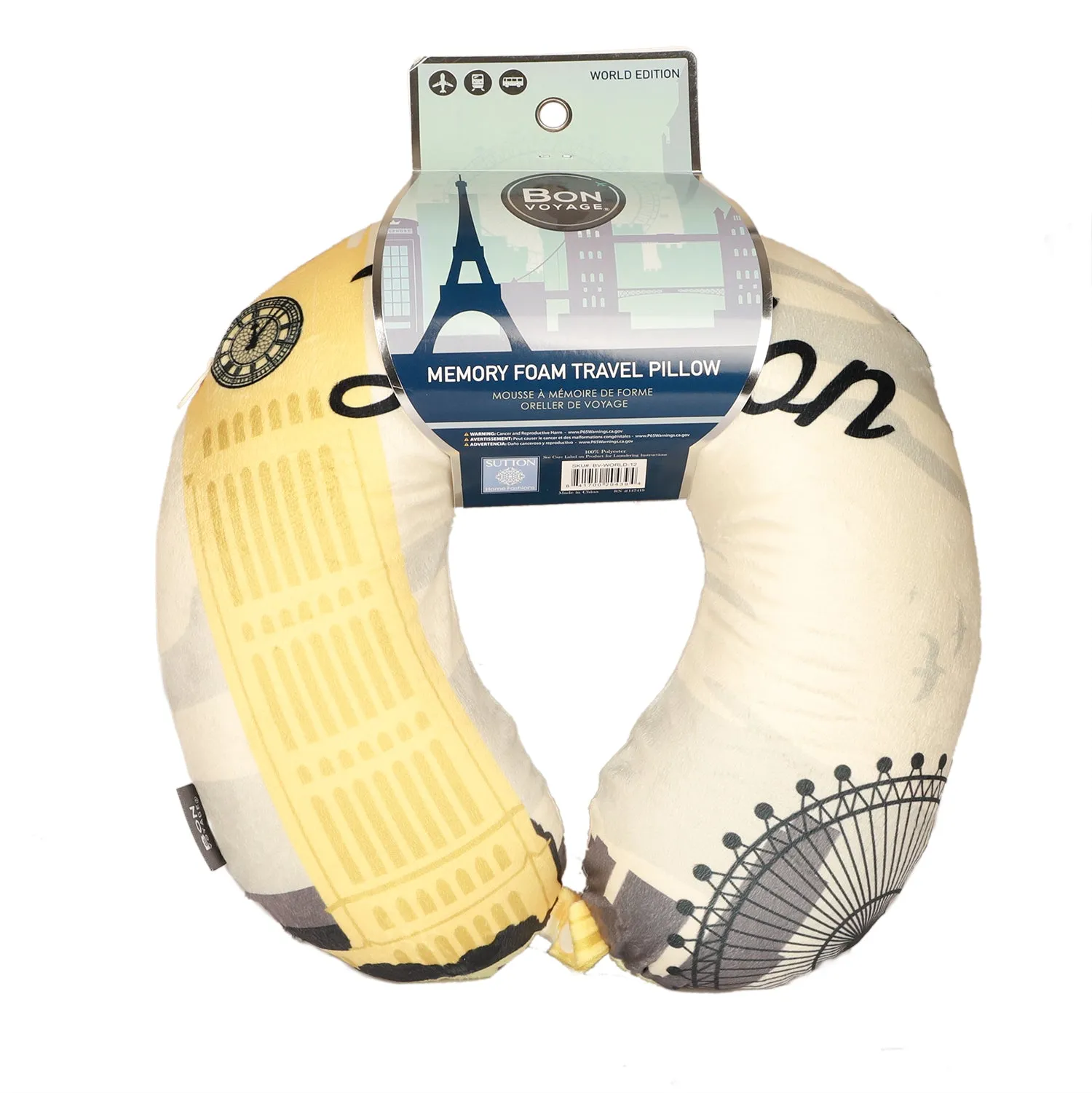 World Edition Memory Foam Travel Neck Pillow - London Yellow