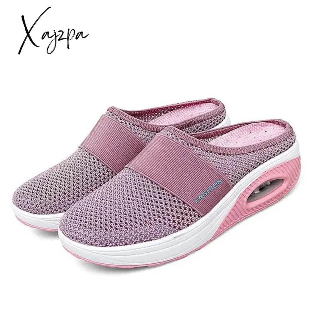 Xajzpa - Women Casual Shoes Woman Slippers Wedge Shoes Mesh Breathable Female Sandals Thick Bottem Summer Sneakers Plus Size 43