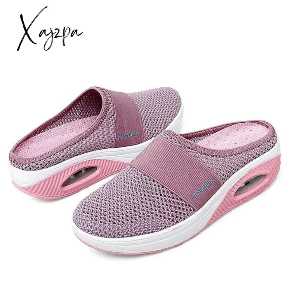 Xajzpa - Women Casual Shoes Woman Slippers Wedge Shoes Mesh Breathable Female Sandals Thick Bottem Summer Sneakers Plus Size 43