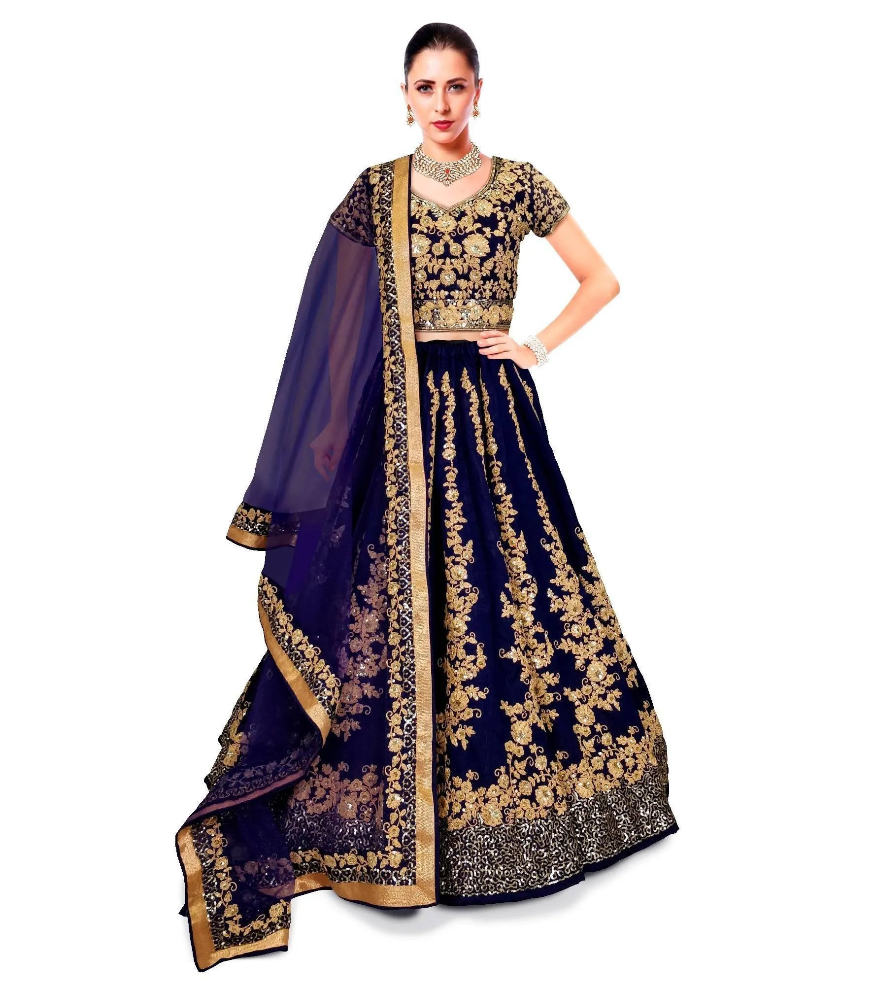 Zeel Clothing Women's Raw Silk Semi-Stitched New Wedding Lehenga Choli Set (ZC7008_Wedding Blue_Free Size)