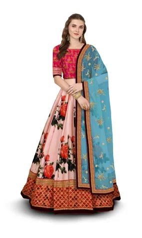 Zeel Clothing Women's Silk Semi stitched Lehenga Choli (ZC-7002-Wedding-Bridal-Latest_Red_Free Size)